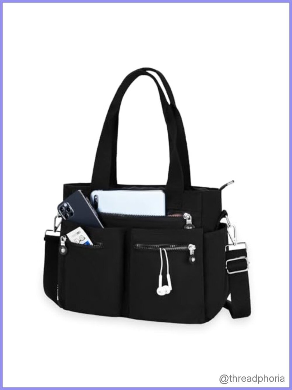 Waterproof Nylon Tote Bag Crossbody Shoulder Bag with Multiple Pockets